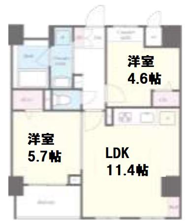 ドゥ セレニテ(2LDK/2階)の間取り写真