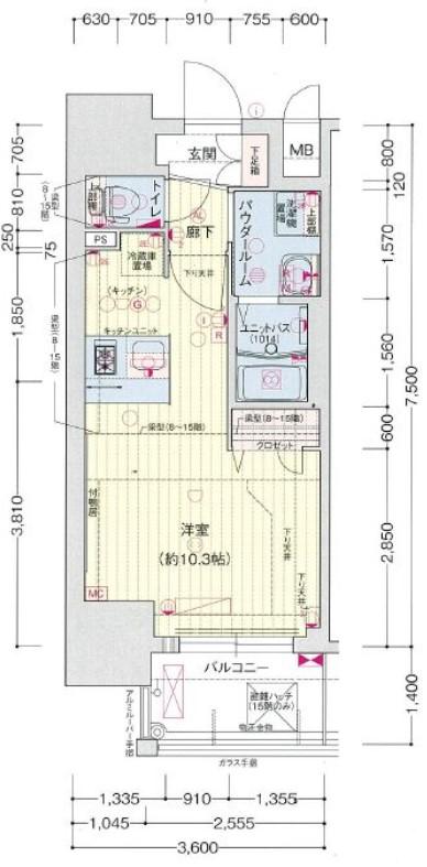 プレサンス新町ウィズ ジョイ(1K/12階)の間取り写真