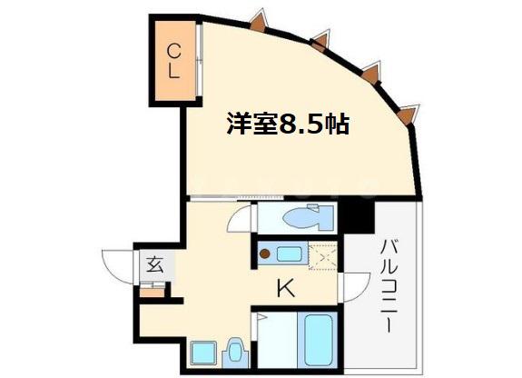 インペリアル新町(1K/9階)の間取り写真