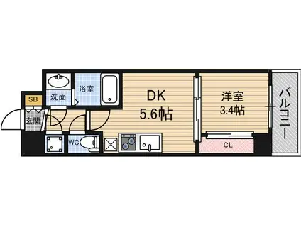 セレニテ新大阪カルム(1DK/13階)の間取り写真