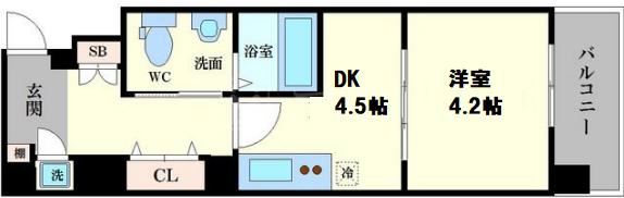 レジュールアッシュ京橋CROSSⅡ(1DK/5階)の間取り写真