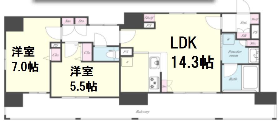 セイワパレス玉造駅前(2LDK/9階)の間取り写真