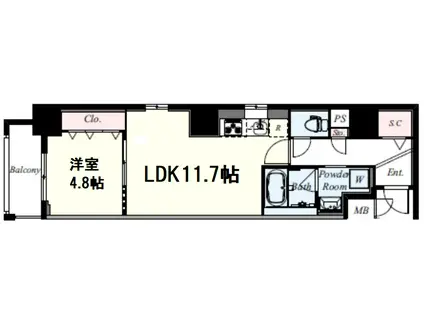 ミラノ堺筋(1LDK/4階)の間取り写真
