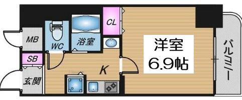 ランドマークシティ同心(1K/6階)の間取り写真