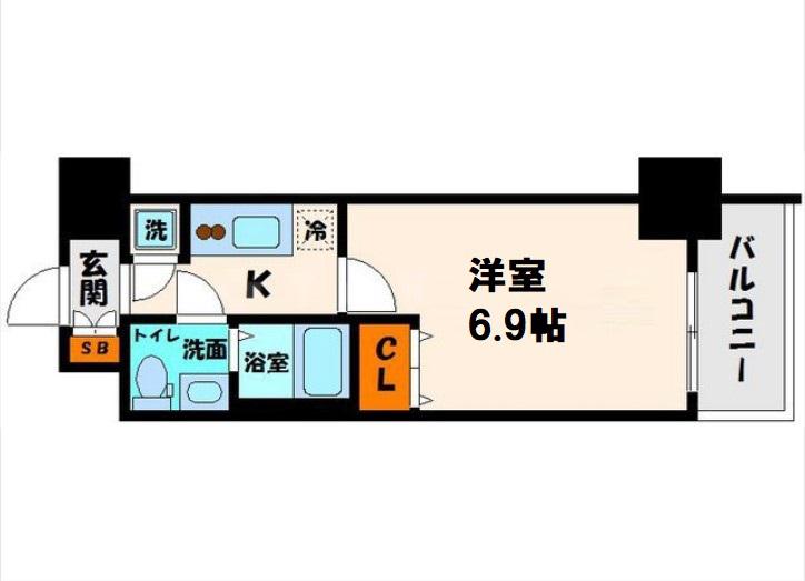 レジュールアッシュ大阪城NORD(1K/2階)の間取り写真
