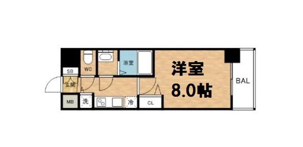 プレサンス難波ラフィーネ(1K/6階)の間取り写真