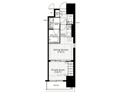 扇町公園プライマリーワン(1DK/7階)の間取り写真