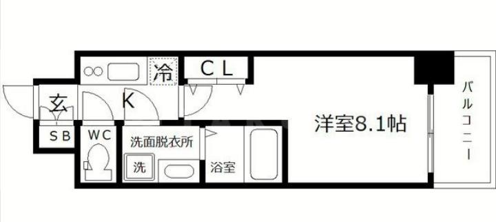 S-RESIDENCE阿波座ウエスト(1K/4階)の間取り写真