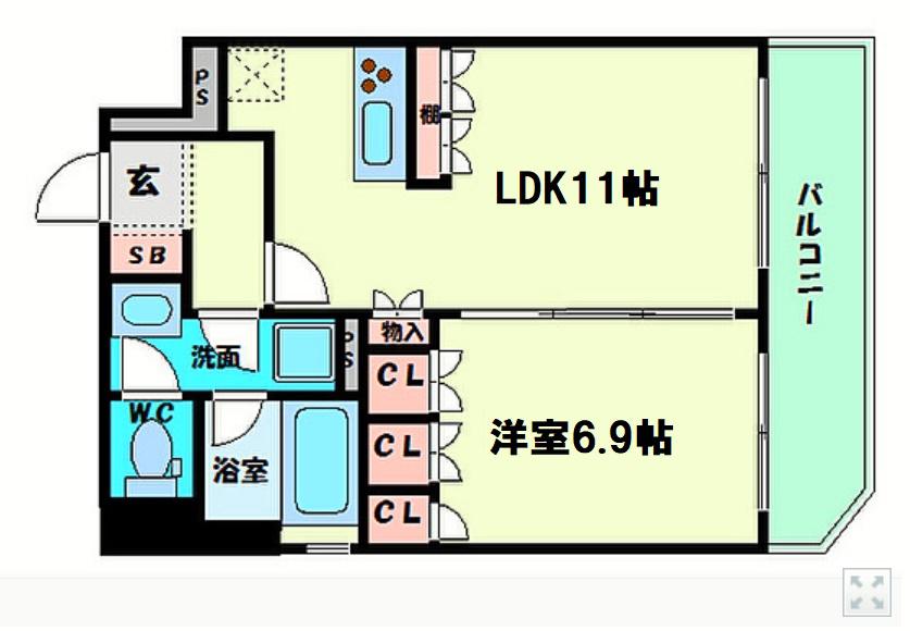 リーガル京町堀(1LDK/11階)の間取り写真