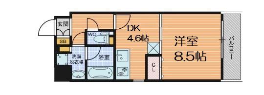 エイペックス梅田東Ⅱ(1DK/9階)の間取り写真