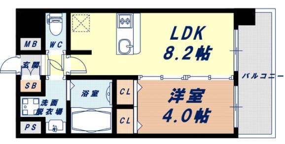 プレサンス難波元町(1LDK/15階)の間取り写真