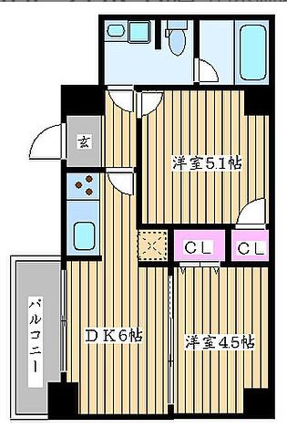 ZEUS 難波CUBE(2DK/11階)の間取り写真