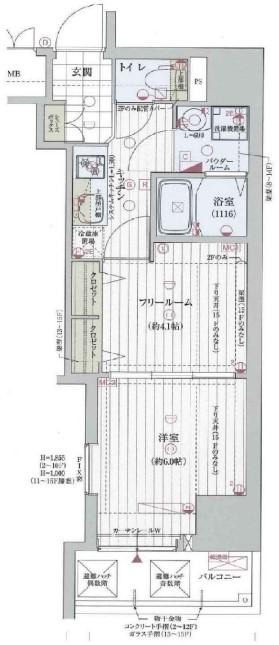 レジュールアッシュ梅田AXIA(1SK/11階)の間取り写真
