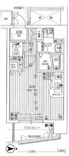 エイペックス松屋町ヴァンデュール(1K/9階)の間取り写真