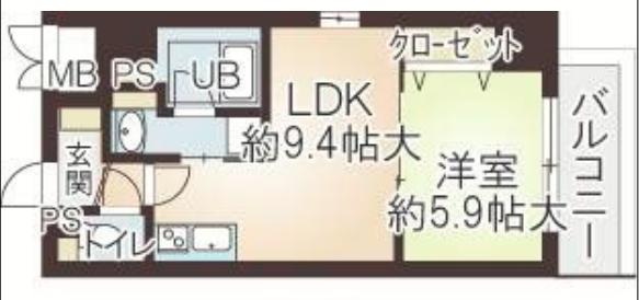 インテリジェンス御堂(1LDK/8階)の間取り写真