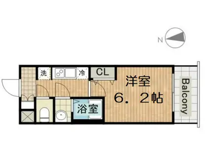 プレサンス上町台夕陽丘(1K/2階)の間取り写真