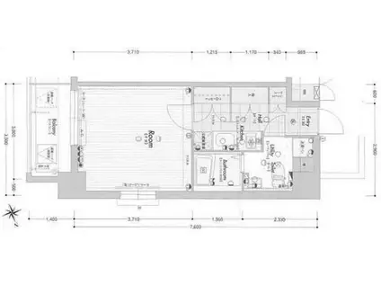 ラナップスクエア難波2(1K/2階)の間取り写真