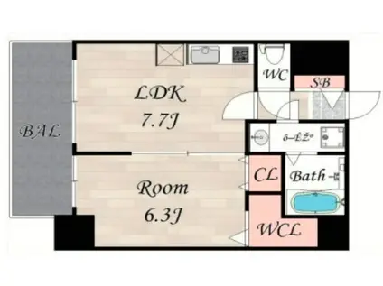 /エグゼ難波南2(1DK/4階)の間取り写真