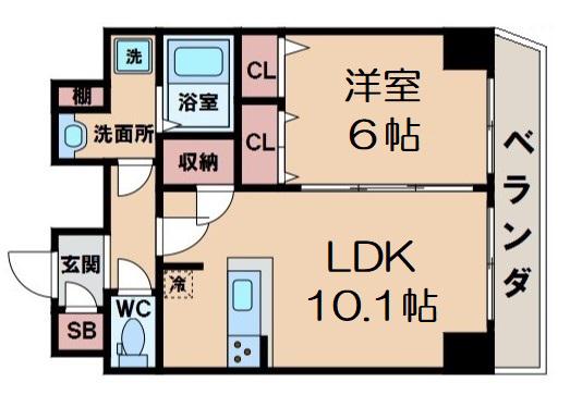 スワンズシティ難波南(1LDK/4階)の間取り写真