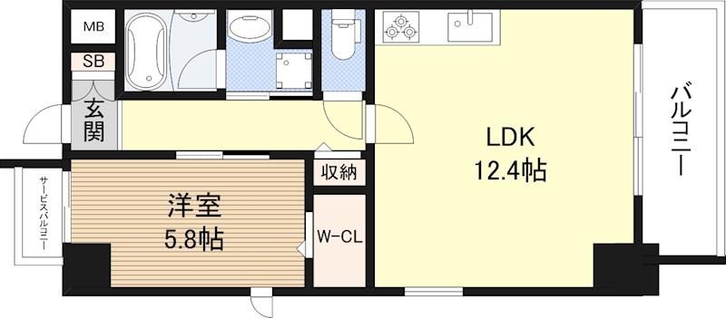 グレイス難波南(1LDK/4階)の間取り写真
