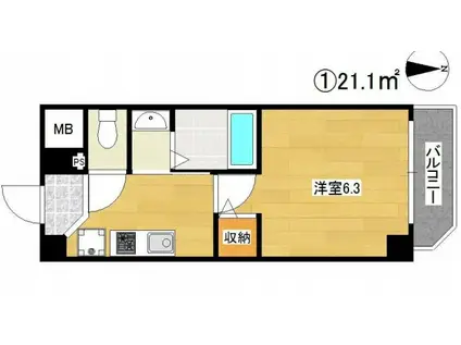 グランパシフィック桜川南(1K/7階)の間取り写真