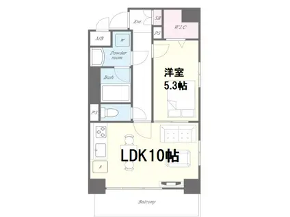 ブルー・エ・グリ上町台(1LDK/5階)の間取り写真