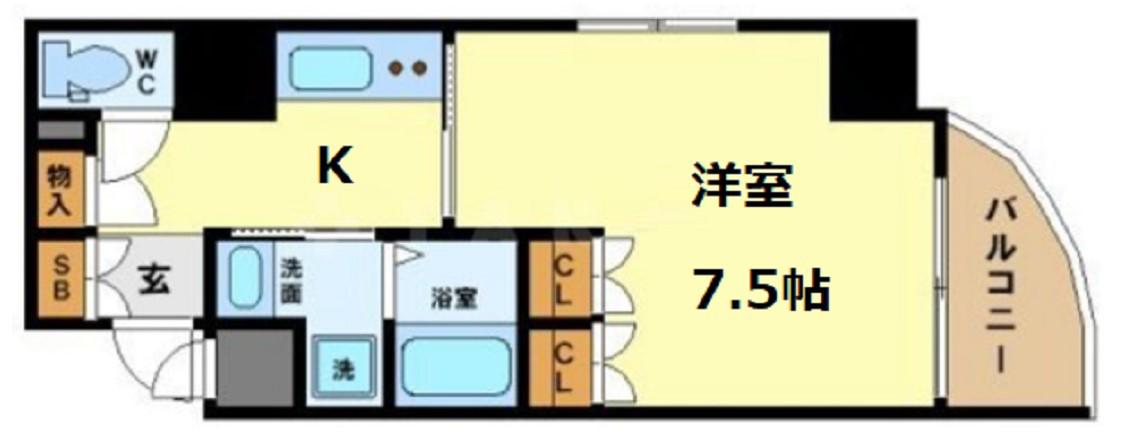 アスヴェル江戸堀(1K/7階)の間取り写真