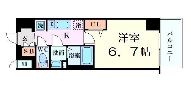 プレサンスOSAKADOMECITYクロスティ(1K/6階)の間取り写真