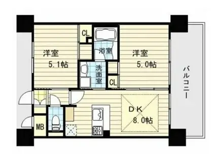 エステムコート南堀江Ⅱレアリス(2DK/11階)の間取り写真