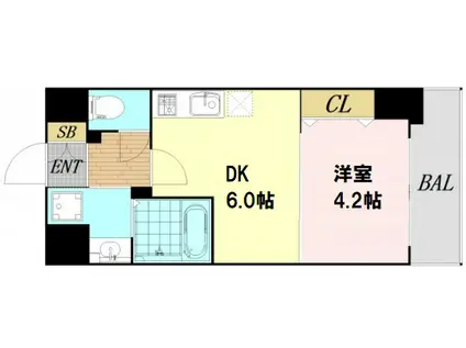 S-RESIDENCE阿波座ウエスト(1DK/15階)の間取り写真
