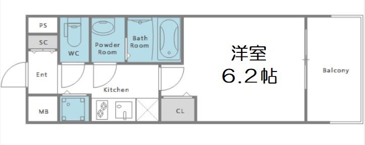 ララプレイス大阪城公園ヴェルデ(1K/5階)の間取り写真