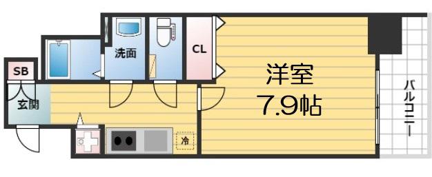 ジアコスモ谷町四丁目(1K/8階)の間取り写真