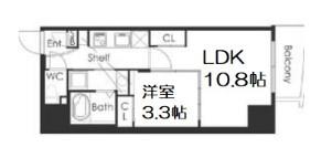 マリンズ心斎橋III(1LDK/7階)の間取り写真