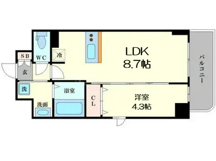プレサンス難波クチュール(1LDK/6階)の間取り写真