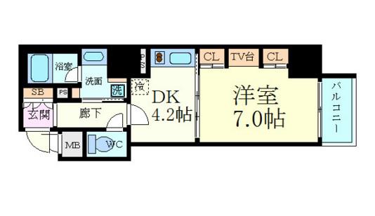 プレサンスNEO心斎橋(1DK/7階)の間取り写真