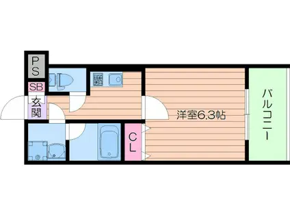 レジデンス上町台(1K/8階)の間取り写真