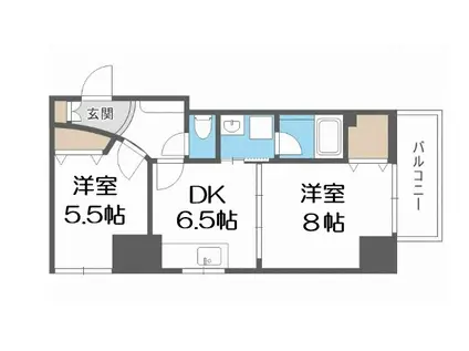 ZEUS 難波CUBE(2DK/8階)の間取り写真
