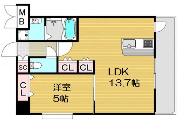 スプランディッド中之島ウエスト(1LDK/9階)の間取り写真