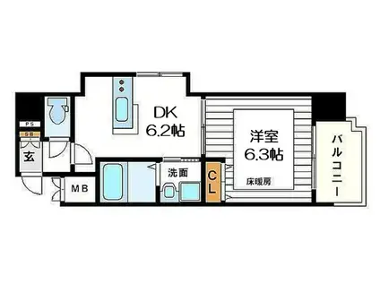 GALLERY谷町(1DK/7階)の間取り写真