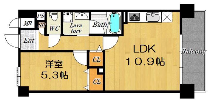 海老江サンライズ(1LDK/3階)の間取り写真