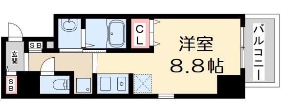 ウィスタリア新北野(ワンルーム/3階)の間取り写真