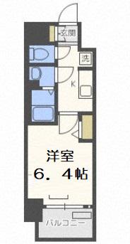 プレサンス上町台筆ケ崎サウス(1K/5階)の間取り写真