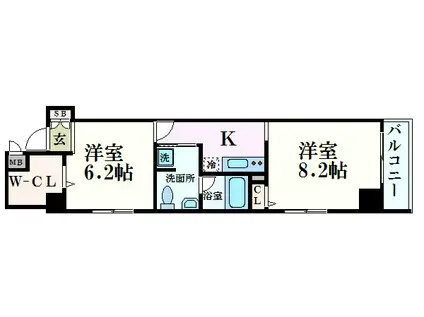 南堀江プライマリーワン(2K/6階)の間取り写真