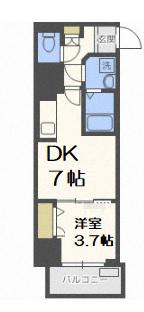 レオンコンフォート大手前ラトゥール(1DK/12階)の間取り写真