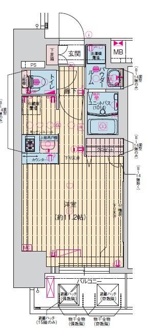 プレサンス扇町駅前(1K/14階)の間取り写真
