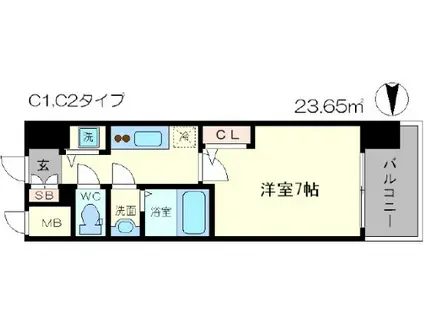 エスリード松屋町サウス(ワンルーム/11階)の間取り写真