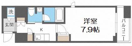 カスタリア堺筋本町(1K/4階)の間取り写真