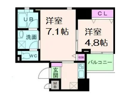 アモーレ本町ウエスト(2K/2階)の間取り写真