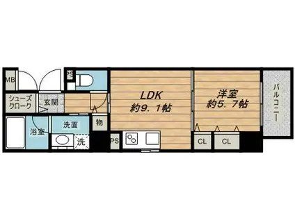 インテリジェンス御堂(1LDK/6階)の間取り写真