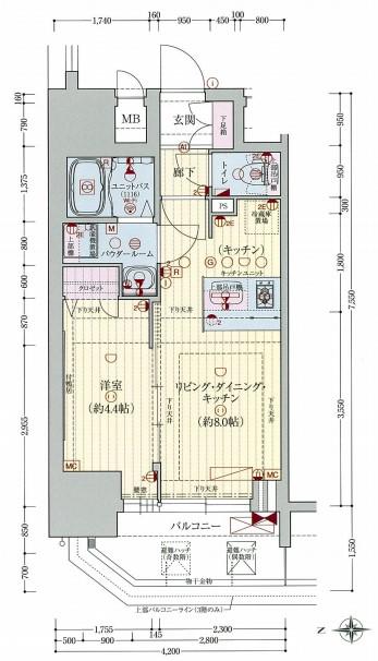 プレサンス北浜オリジン(1LDK/3階)の間取り写真